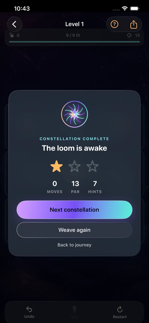 Lumen Loom completed puzzle with stars